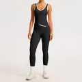 Schwarzes Yoga-Set mit weißem Kontrastrand, Leggings mit hoher Taille und Top für Damen - S / Oberteil Und Unterteil / Schwarz