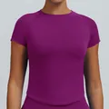 Slim fit purple seamless quick-dry sports T-shirt for yoga and fitness training - Berry Red