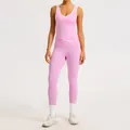 Rosa Yoga-Set mit weißem Kontrastbesatz, High-Waist-Leggings und Sport-Tanktop. - S / Oberteil Und Unterteil / Kirschblütenrosa