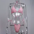 Vista detallada de bikini rosa con diamantes de imitación y cristales brillantes - S / Top Y Pantalón / Rosa