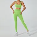 Σετ γιόγκα χωρίς ραφές σε πράσινο lime με αθλητικό σουτιέν και κολάν για γυμναστική - S / Τοπ Και Παντελόνι / Σουτιέν με τιράντες + Μακρύ παντελόνι / Πράσινο