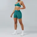Teal and white contrast two-piece yoga set sports bra and high-waisted gym shorts - XS / Top And Bottom / Camisole Bra Teal + Shorts Teal