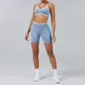 Women's two-piece yoga set in light blue with white contrast trim for running - XS / Top And Bottom / Camisole Bra Baby Blue + Shorts Baby Blue