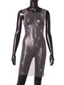 Close-up detail of sparkling silver rhinestone mesh fishnet dress on black mannequin - XS / Tops / Dyed Silver
