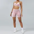 Two-tone pink and white yoga set including a strappy sports bra and high-waisted shorts - XS / Top And Bottom / Camisole Bra Pink + Shorts Pink