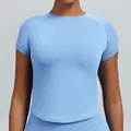 Slim fit light blue seamless quick-dry short sleeve yoga t-shirt for active women - Ice Blue