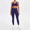 Seamless purple yoga set with sports bra and high-waisted leggings for fitness - XS / Top And Bottom / Sports Bra + Leggings / Navy Blue