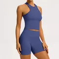 Ensemble de yoga côtelé sans couture avec débardeur nageur et short bleu - S / Haut Et Bas / Violet Marbré
