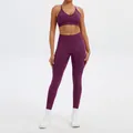 Two-piece seamless yoga set in deep purple featuring sports bra and high-waisted leggings - XS / Top And Bottom / Sports Bra + Leggings / Midnight Purple