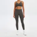 Seamless two-piece dark grey yoga set including sports bra and high-waisted leggings - XS / Top And Bottom / Sports Bra + Leggings / Deep Charcoal Gray