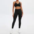 Women's high-waisted black two-piece seamless quick-dry yoga set for fitness and running - XS / Top And Bottom / Sports Bra + Leggings / Black
