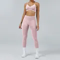 Women's pink and white color-block yoga set featuring high-waist leggings and sports bra - XS / Top And Bottom / Pink