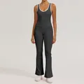 Ensemble de yoga gris foncé avec liseré blanc contrasté et pantalon évasé taille haute - S / Haut Et Bas / Débardeur + Legging Évasé / Noir