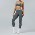 Women's charcoal grey yoga set featuring colorblock sports bra and matching leggings - XS / Top And Bottom / Graphite Gray Camisole Bra + Graphite Gray Trousers