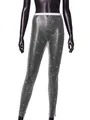 Leggings de malla sexy de talle alto decorados con pedrería brillante para ropa de escenario - Talla única / Parte Inferior Extra Larga / Plateado