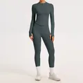 Ensemble de yoga professionnel sans couture gris ardoise avec haut zippé et legging long - S / Haut Et Bas / Gris foncé
