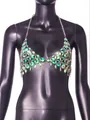 Close-up of a handmade iridescent leaf sequin halter top displayed on a mannequin. - One Size / Tops / Green