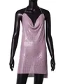 Pink metallic sequin halter mini dress featuring a deep V-neck and sparkling finish. - S / Tops / Pink