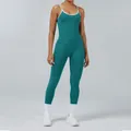 Teal two-piece contrast yoga set including camisole top and high-waisted leggings - XS / Top And Bottom / Turquoise Green