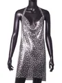 Detailed view of sexy silver metallic sequined halter dress with leopard print pattern - S / Leopard Silver