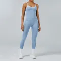 Women's blue athletic yoga set with contrast trim camisole and tight leggings - XS / Top And Bottom / Baby Blue