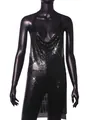 Detailed view of sparkling black metallic sequin mesh halter dress with glitter finish - Black