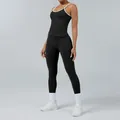 Two-piece black and white contrast yoga set for women, tight fitness gym wear - XS / Top And Bottom / Black (Tank Top + Leggings)