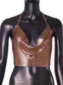 Front detail view of rose gold metallic sequin halter top with cowl neck - S / Tops / Coffee