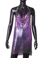Detail of sexy purple metal sequin halter dress for nightclub parties and events. - Iridescent