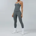 Two-piece dark grey yoga set with white contrast trim and slim fit design - XS / Top And Bottom / Graphite Grey