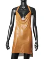 Close-up detail of the gold metallic mesh halter dress with sparkling sequin finish - Gold
