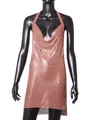 Detailed macro view showing the texture of rose gold metal sequin cowl neck mini dress - S / Rose Gold