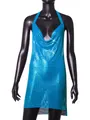 Blue metallic sequin halter dress for nightclub wear featuring a shimmering deep V-neckline. - Sky Blue
