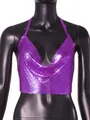 Purple metallic sequin halter neck crop top for party and nightclub wear - S / Tops / Fluorescent Purple