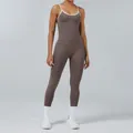 Professional mocha brown color-block yoga set featuring white trim camisole and leggings - XS / Top And Bottom (Vest + Trousers) / Mocha