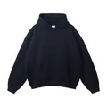 Heavyweight plain black cotton pullover hoodie with front kangaroo pocket for men - S / Tops / Black