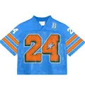 Maillot de football américain en maille bleu clair avec numéro 24 orange et motif B - S / Bleu Ciel N°24 Imprimé Haut et Bas (Style Personnalisé 8)