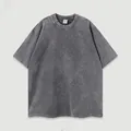 Ανδρικό βαρύ βαμβακερό μπλουζάκι 270g vintage γκρι acid wash oversized παραλλαγή - S / Tops / Γκρι