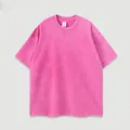 Oversized washed pink heavy cotton T-shirt in vintage acid wash style - S / Tops / Rose Red