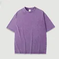 Heavyweight 270g purple acid wash cotton t-shirt in oversized American streetwear style - S / Tops / Purple