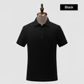 Classic black men's short-sleeved cotton polo shirt with breathable piqué texture - Black