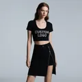 Camiseta corta negra de algodón 210g con logotipo personalizado de diamantes de imitación - S / Tops / Negro