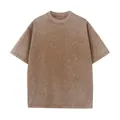 Oversized acid-washed καφέ μπλουζάκι από βαρύ χτενισμένο βαμβάκι για vintage street look - S / Tops / Καφέ