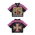 Haut de sport court rose et noir avec imprimé graffiti et texture de tissu en maille. - S / Rose et Noir N°88 Graffiti Haut et Bas (Style Personnalisé 9)
