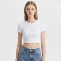 Camiseta blanca de algodón tipo crop top para mujer de manga corta estilo americano - S / Tops / Blanco