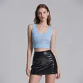 Customizable light blue ribbed cropped tank top with silver glitter text and V-neck - S / Tops / Custom Model 2 / Light Blue