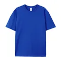 Ανδρικό μπλε ρουά βαμβακερό T-shirt 220g, μίνιμαλ μονόχρωμο σχέδιο με κοντά μανίκια - S / Tops / Μπλε ζαφείρι