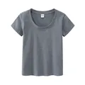 Γυναικείο γκρι t-shirt 230g με κοντό μανίκι και στρογγυλή λαιμόκοψη από βαμβάκι - S / Tops / Γραφίτης Γκρι