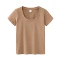 Women's brown American style quick-dry sports T-shirt with scoop neck - S / Tops / Light Khaki