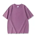 Vintage washed purple cotton short sleeve T-shirt for men with a relaxed casual fit - S / Tops / Purple